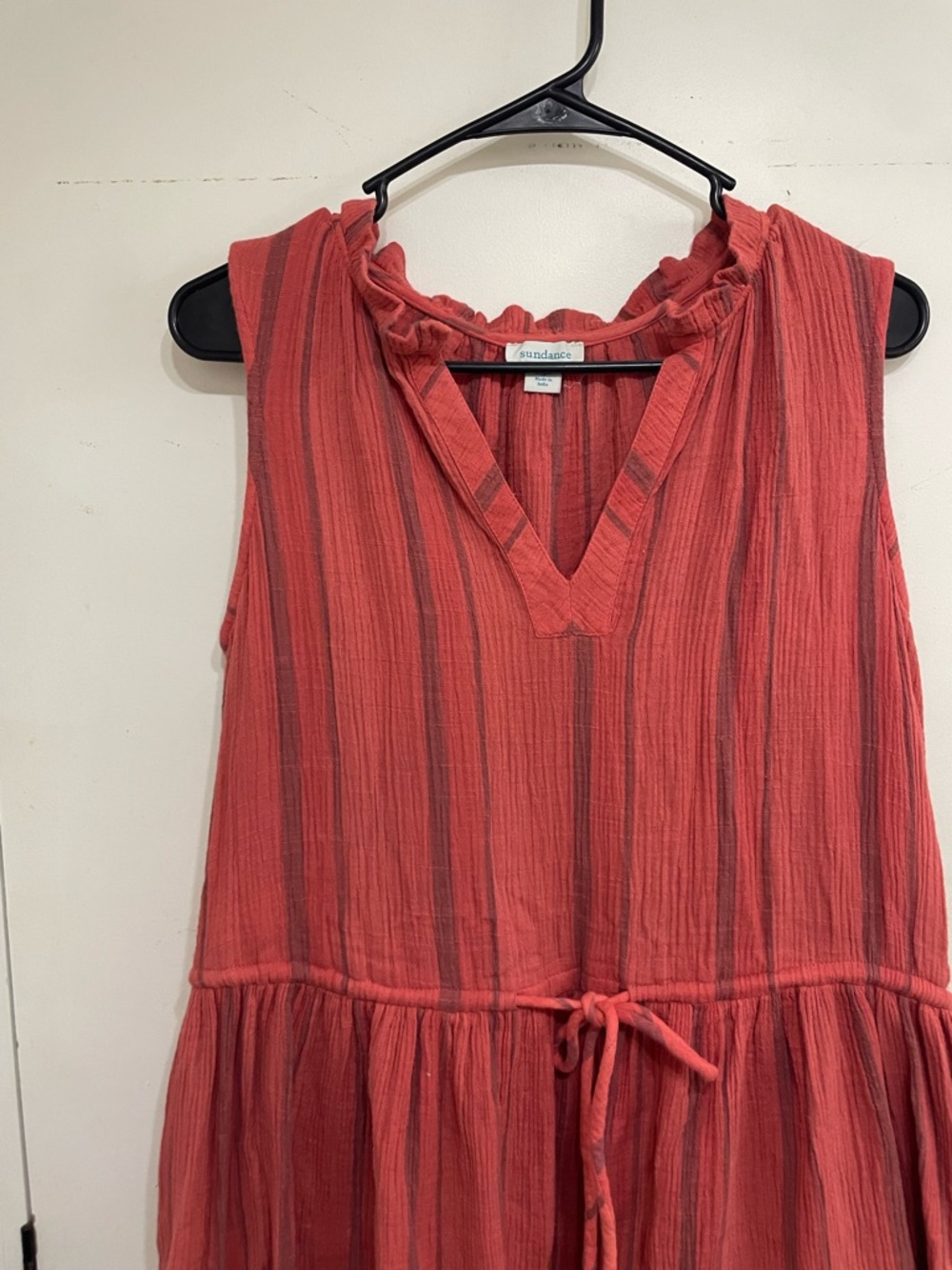 Sundance Adley cotton gauze beach boho tie waist red striped dress Small